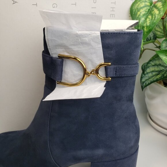 Geox Bootie Horsebit Navy Blue Eleana Suede Ankle Boot Goldtone NEW sz 8 - Picture 9 of 13